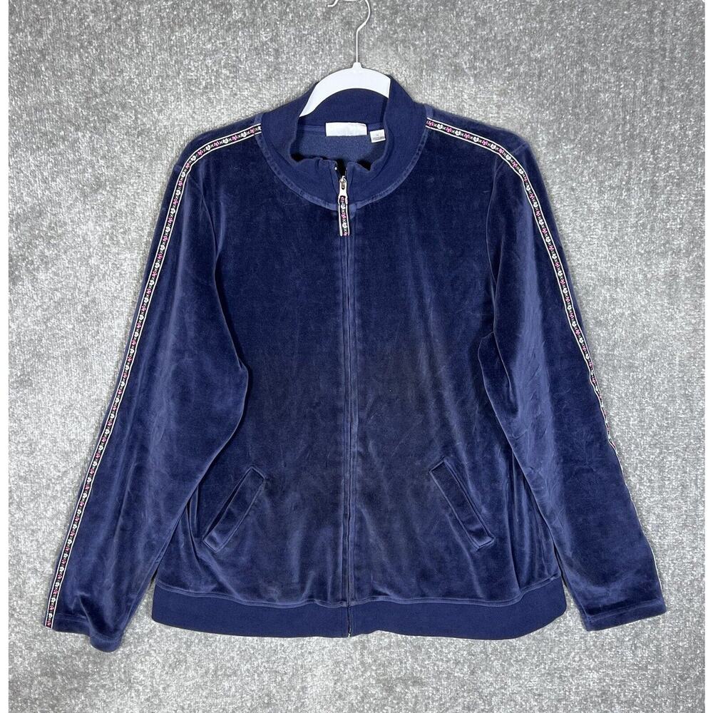 Vintage Sport Savvy Front Zip‎ Jacket Womens Size XL Blue Velveteen Pockets